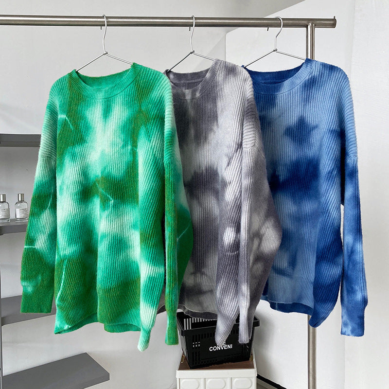 Casual Loose Tie Dye Round Neck Sweater