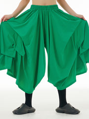 Irregularity Wide Leg Pleated Pure Color Cropped Trousers Culotte