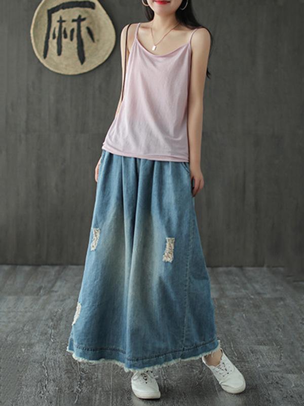 Loose Elastic Waist Wide-Leg Jean Pants