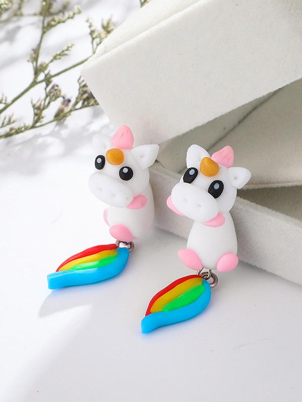 Cartoon Colorful Unicorn Polymer Clay Earrings Accessories