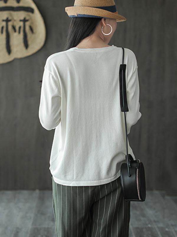 Solid Color Loose Round Neck Cropped T-Shirt