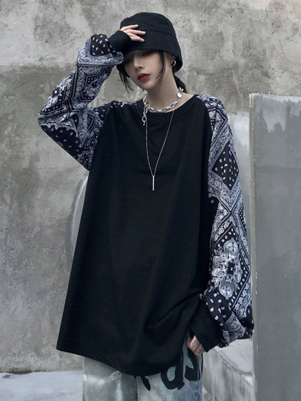 Hip-Hop Cashew Flowers Roomy Long Sleeve T-Shirt Tops