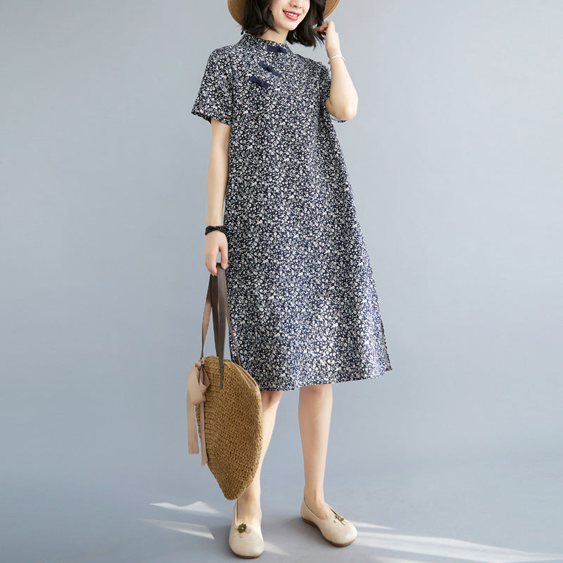 Retro Printd Short Sleeve Midi Dress