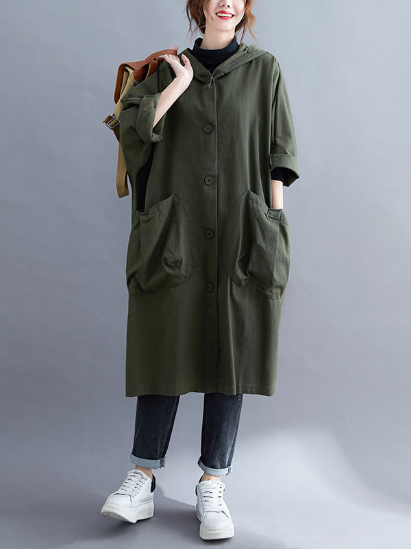 Loose Hooded Trench Long Coat