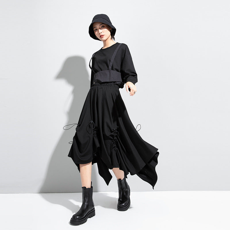 Irregular Solid Color Drawstring Skirt