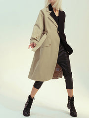 Women Retro Stitching Color Matching Coat