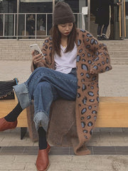 Loose Casual Leopard Print Long Sweater Coat