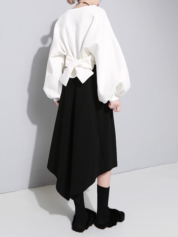 Bandage Bow-Knot Lantern Sleeves Sweatshirt