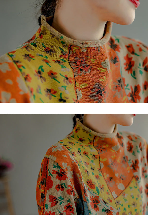 Splicing Print Vintage Pullover Sweater