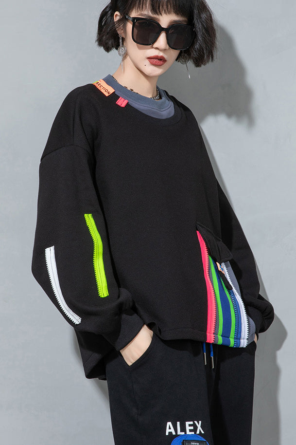 Women's Stitching Printed Long Sleeve Sweatshirt