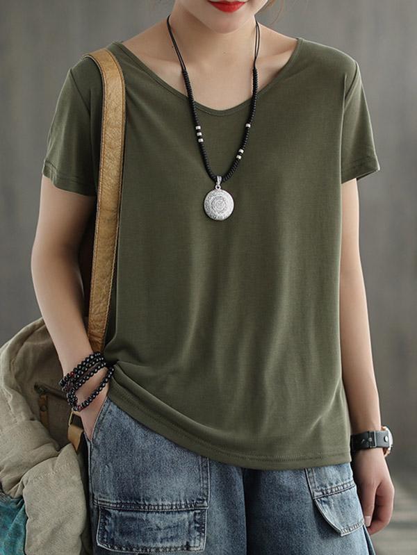 Solid Color V-Neck Simple T-Shirt