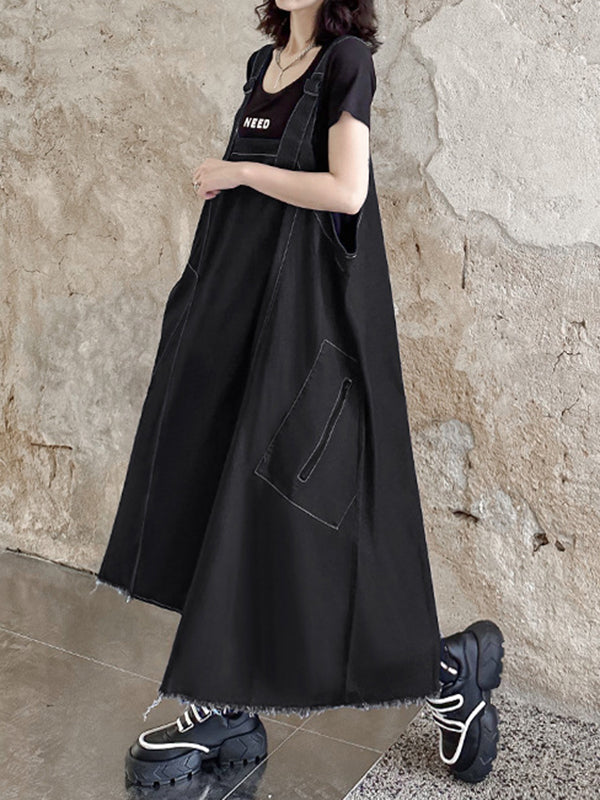 Roomy Sleeveless Asymmetric Split-Joint Midi Dresses