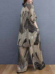 Loose Striped Printed Wide-Leg Suit