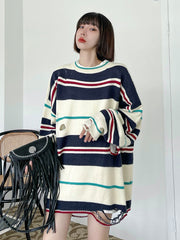 Ripped Casual Striped Knitted Sweater