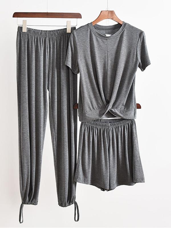 Three Pieces Solid Color Comfort T-Shirt And Pants Suit