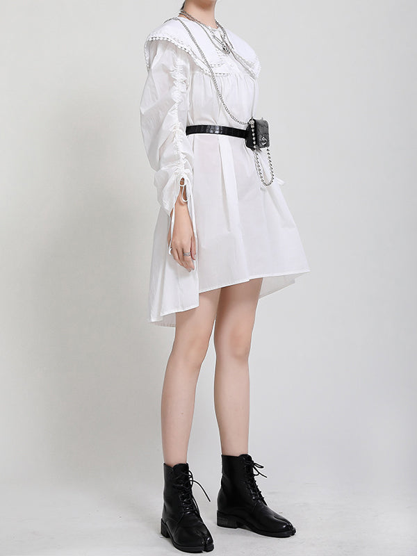 Women Loose Long Sleeve Drawstring Dress