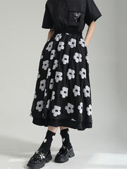 A-Line Roomy Flower-Embellished Contrast Color Split-Joint Skirts Bottoms