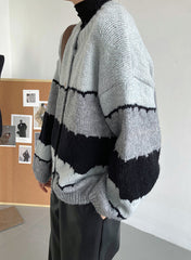 Color Block Round Neck Knitted Sweater Coat