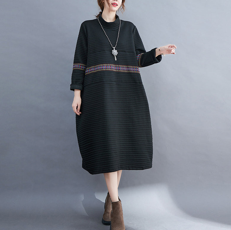 Large Size High Neck Loose Casual Midi Dress