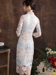 Elegant Lace Cheongsam Midi Dress