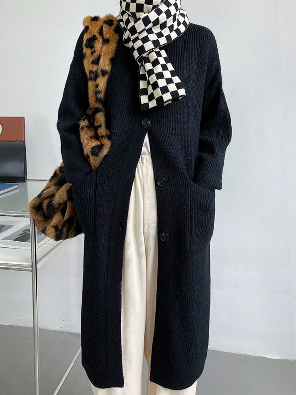 Retro Solid Thicken Knitted Midi Outwear