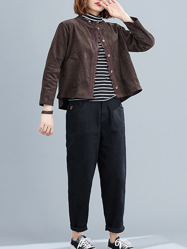 Women Stitching Round Neck Casual Jacket