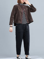 Women Stitching Round Neck Casual Jacket