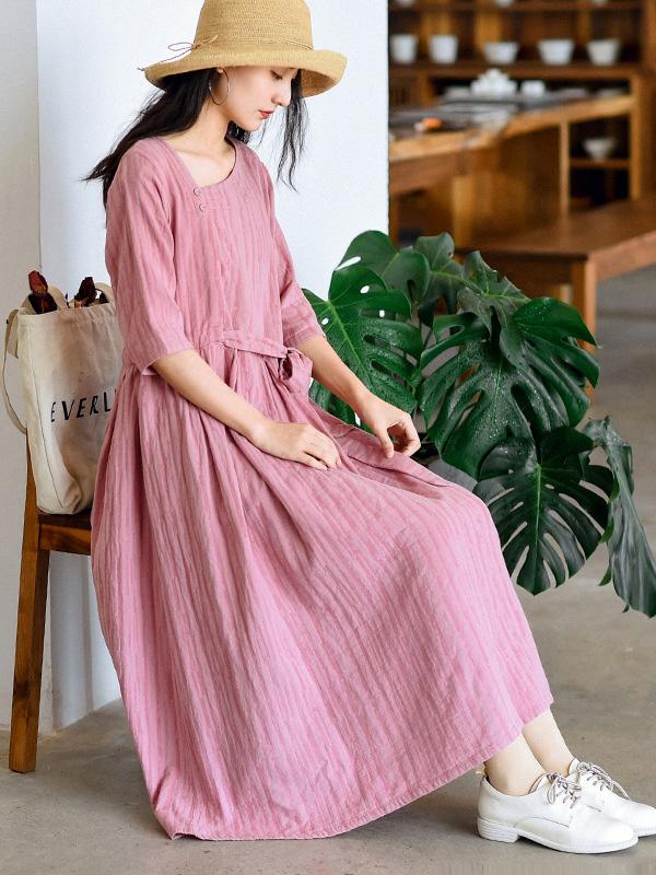 Loose Oblique Collar Solid Color Dress
