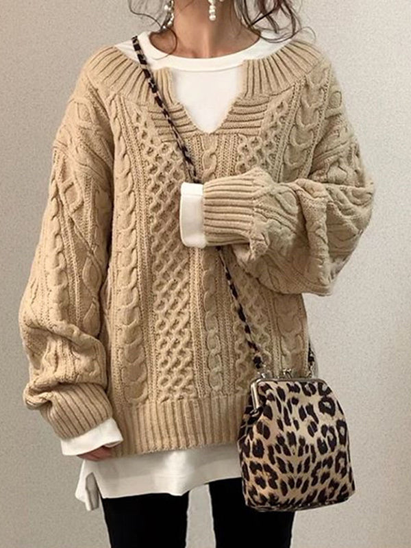 Long Sleeves V-Neck Loose Knitted Sweater