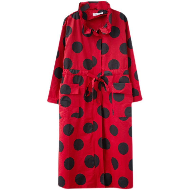 Loose Polka Dot Print Mid-Length Coat