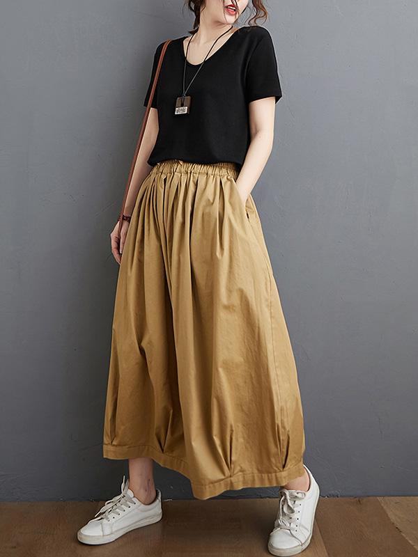 Vintage Solid Pleats Column Culotte