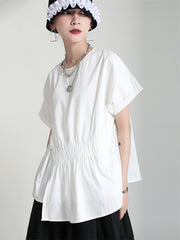 Solid Color Round Neck Stitching Casual Shirt