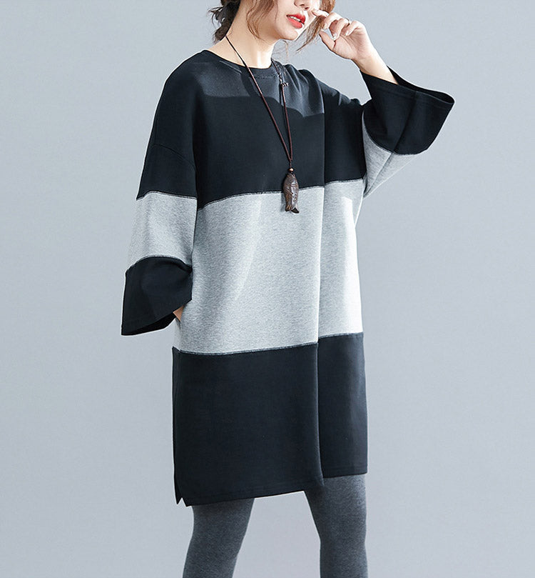 Large Size Stitching Loose Padded Sweater Dress