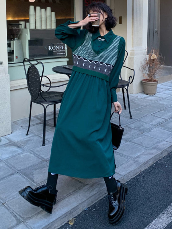 Urban Knitting Vest Split-Joint False Two Midi Dress