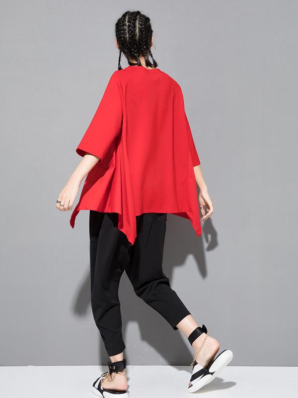 Solid Color Cropped Loose Batwing Sleeve  T-Shirt