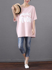 Batwing Sleeves Printed Letter T-Shirt