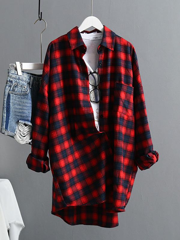 Casual Plaid Split-Joint Lapel Shirt