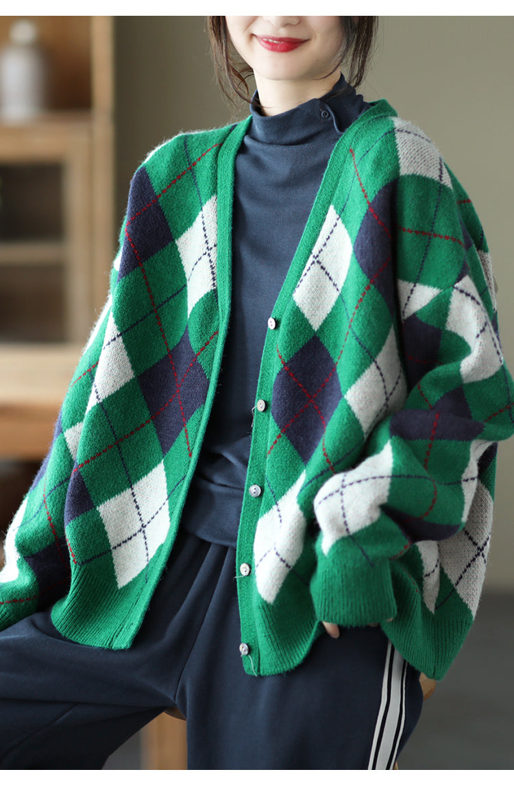 Retro Plaid Knitted Outwear