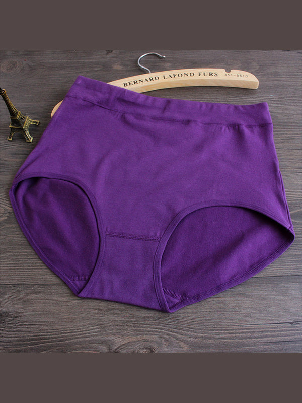 5Pcs Solid Color High Waist Breathable Panties