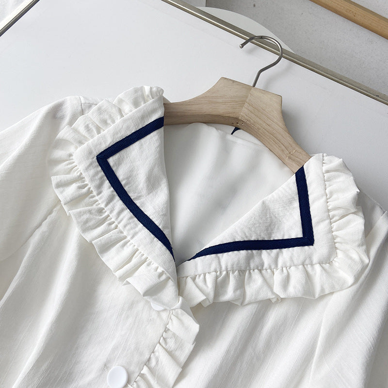 Preppy Stylish Solid Lapel Collar Mini Dress