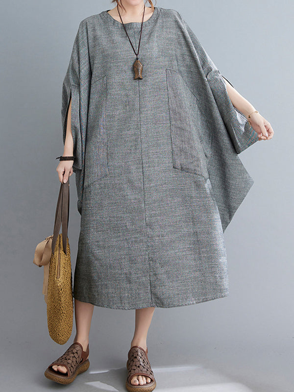 Round Neck Pullover Bat Sleeve Loose Casual Dress
