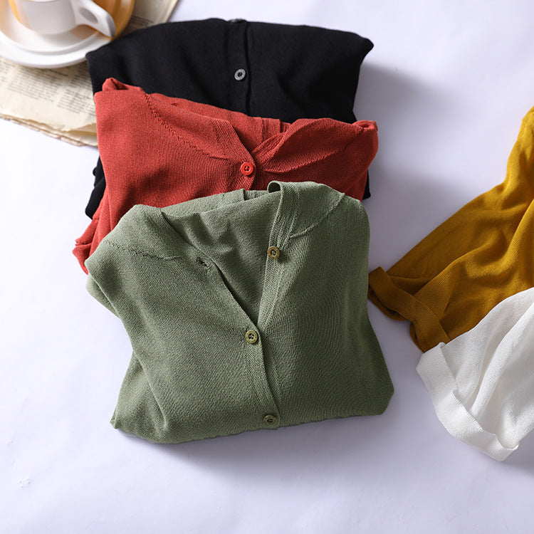 Loose Solid Color V-Neck Casual Sweater