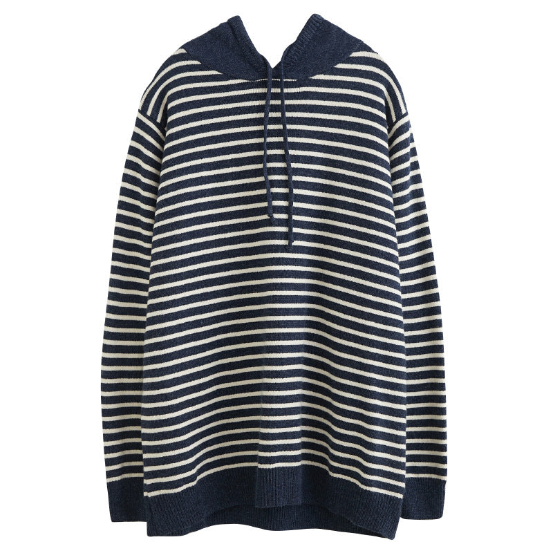 Striped Hooded Casual Knitted Sweater