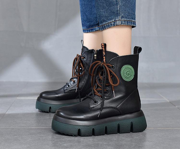 Retro Solid Color Platform Martin Boots