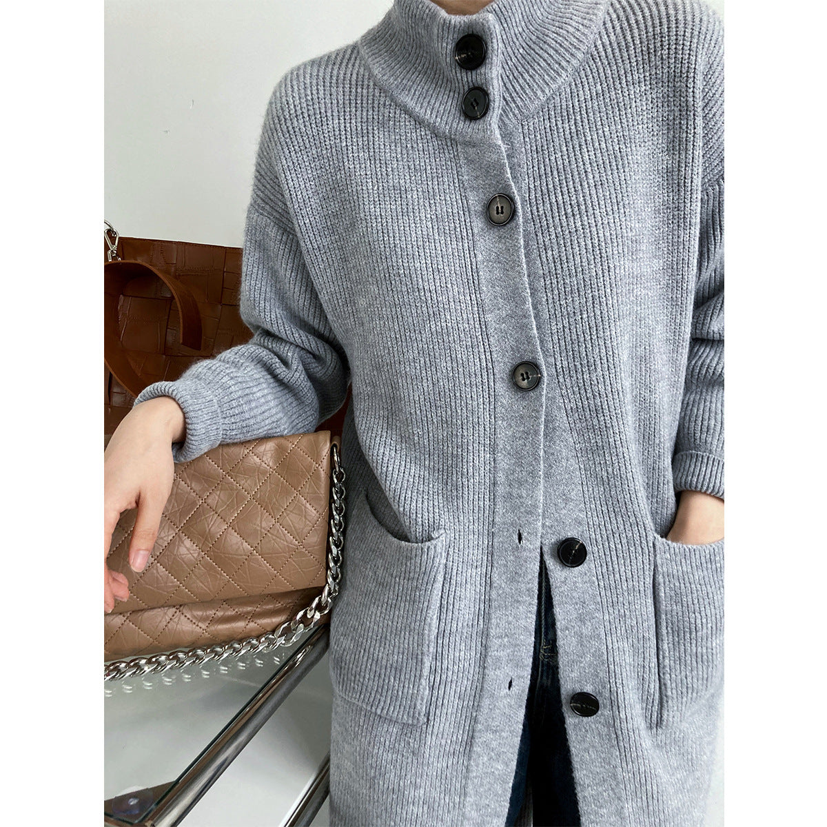 Retro Solid Thicken Knitted Midi Outwear