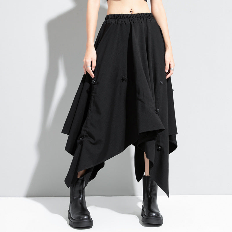 Women Solid Color Irregular Drawstring Skirt