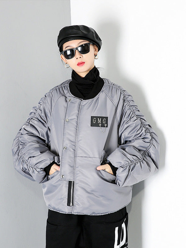 Loose Solid Color Zipper Cotton Outwear