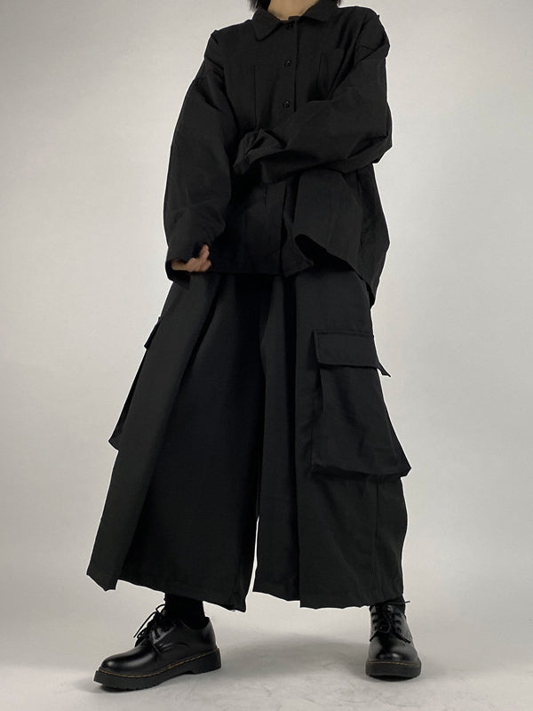 Black Loose Straight-Leg Ninth Pants