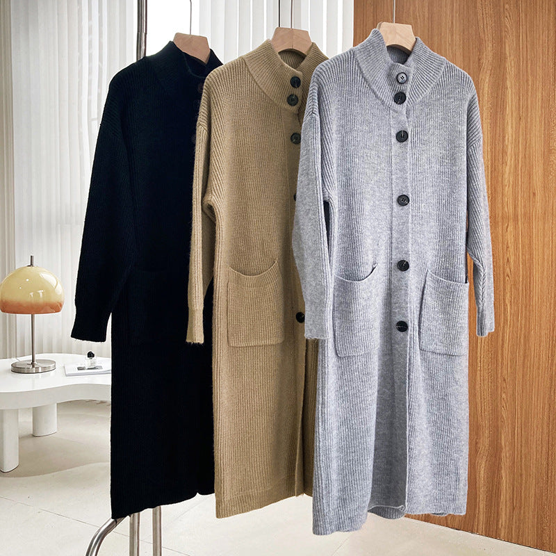 Retro Solid Thicken Knitted Midi Outwear