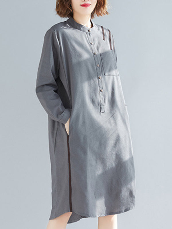 Original Solid Round-Neck Shirt Dress